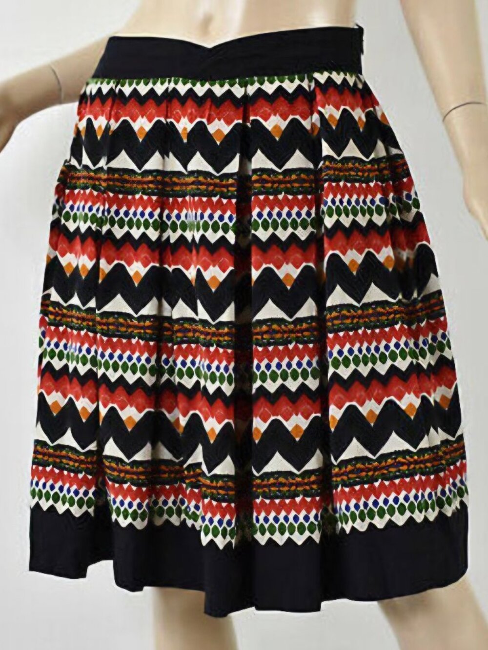 Anthropologie Fei Denpasar Pleated Skirt Midi A-line Aztec Print Lined Size 8